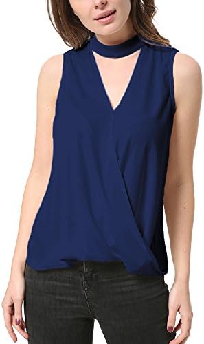 KAIGENINA Women Blouse Chiffon Knit Vest Choker Top Womens Shirts