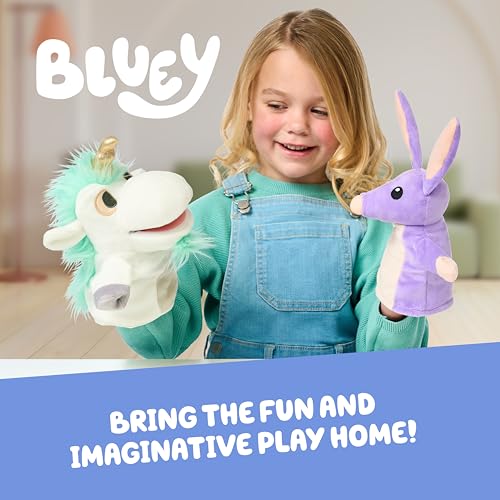 Bluey Unicorse and Bob Bilby Plush Puppet Pack of 2, 8-9”, Soft, Animal Puppets Made for Little Hands, Cuddly Puppets for Kids Ages 3+