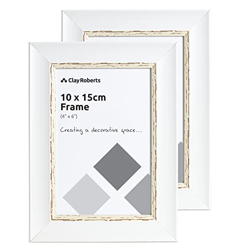 Clay Roberts Photo Picture Frames 6 x 4, White Vintage, Pack of 2, Freestanding and Wall Mountable, 10 x 15 cm, 6x4 Picture Frame Set โ image 1