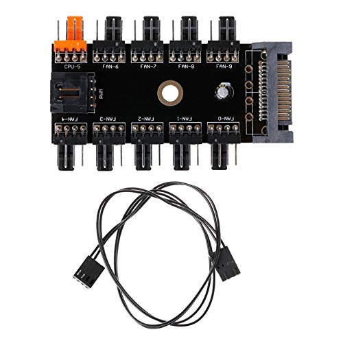 10 Fan Controller Hub Adapter, 4 Pin PWM, 12V SATA Power - Black
