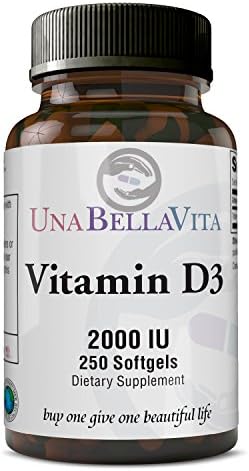 UnaBellaVita | Vitamin D3 | 2000 IU, 250 Softgels, One a Day | Made in the USA | Aids Bone &amp; Teeth Strength, Immunity Booster, Blood Pressure &amp; Cholesterol Support