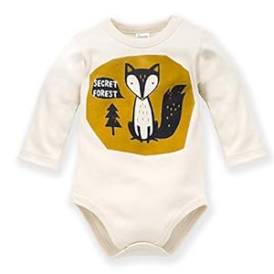 Pinokio – Secret Forest – body baby jongens meisjes unisex 100% katoen lange mouwen ecru met vos print 62 68 74 80 86 92…