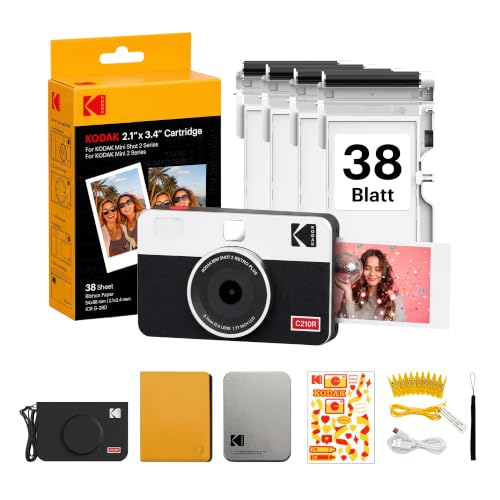 Kodak Mini Shot 2 Retro 4PASS Sofortkamera und trag printer 2-in-1, 5,3×8,6 Zentimeter Sofortdrucke, 38-Blatt Bundle mit Zubehör, Weiß