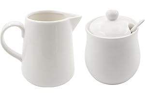BPFY 11oz Ceramic Cream and Sugar Set, Coffee Serving Sets, Sugar Bowl with Lid and Spoon, Cream Pitcher, Cream Jug Sugar Jar