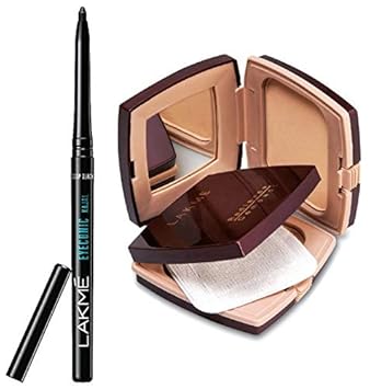 Lakme Eyeconic Kajal, Deep Black, 0.35g & Lakme Radiance Complexion Compact, Pearl, 9g