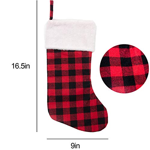 Iceyyyy Christmas Stockings - 16.5 Inch Red and Black Buffalo Plaid Christmas Stockings Ornament with Plush Cuff for Family Holiday Xmas Party Decorations (2Pcs) - Thumbnail 2