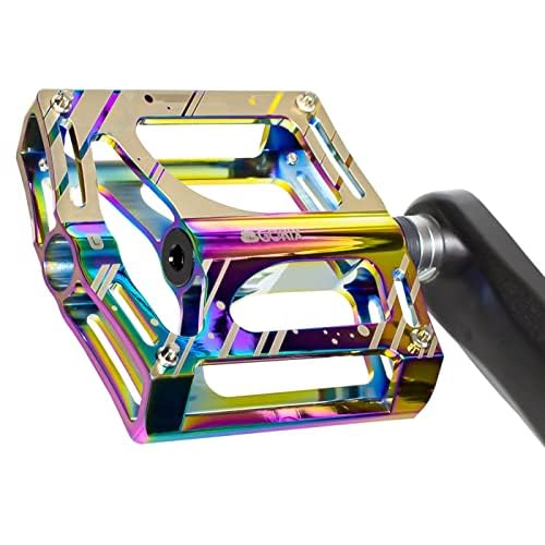 GORIX Bike Flat Pedals Wide CNC 3 Bbearings Lightweight with Non-Slip Pin Spike Oil Slick Road Mountain MTB Bicycle (GX-FY709)
