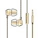Earbuds In-Ear Headphones Metal Sound Cell Phone Headset Earphones with Mic & Stereo Bass for iPhone 6S Plus 6 5S, iPod, iPad, Samsung S6 Note 5, HTC, LG G4 G3, Android Smartphones, MP3 Players (Gold)