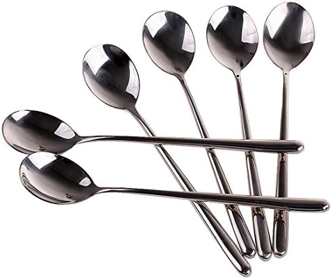 8 Pieces, Korean Stainless Steel Rice Spoon/Soup Spoon/Coffee Spoon - Long-handled Great Circle