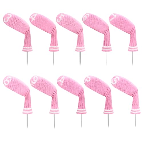 LeFeng 10 Stück gestrickte Golfschlägerhauben 3-9/A/P/S Set – leichtes und langlebiges Material – mehrere Muster – passend für Callaway Ping Taylormade Cobra usw. (Rosa)