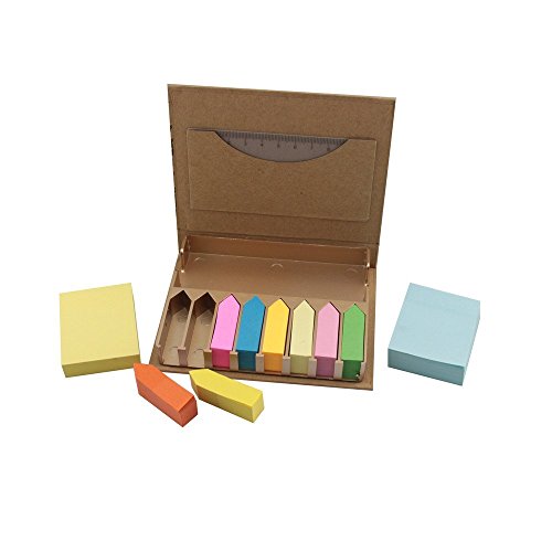 Ipienlee Environmental Protection Kraftpaper Sticky Memo Note and Page markers Assorted Bright Colors and Size