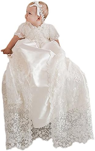Vicokity Stunning Ivory Baby Lace Christening Dress Baptism Gowns Long 3-24M (18m(86cm), Ivory)