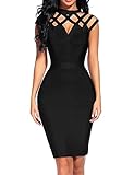 Madam Uniq iFashion Women's Sleeveless High Neck Hollow Out Bandage Mini Dress (L, Black)