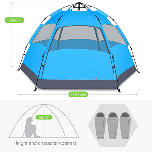 Victostar Instant Pop Up Family Camping Tent,Double Layer Waterproof 4 Season for Picnic Fishing Hiking Traveling (Blue)