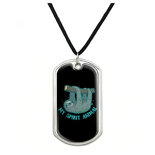 GRAPHICS & MORE My Spirit Animal is a Sloth Military Dog Tag Pendant Necklace Cord
