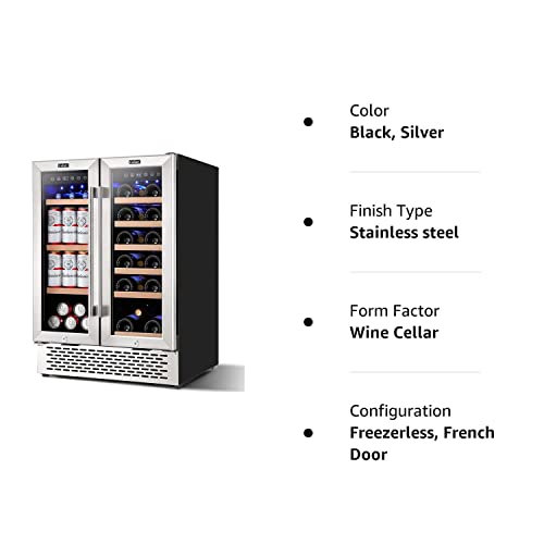 COLZER Wine and Beverage Refrigerator 24 inch, Dual Zone Wine Cooler