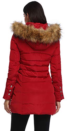 Obosoyo Women's Hooded Thickened Long Down Jacket Winter Down Parka Puffer Jacket (WineRed, M) - Thumbnail 6