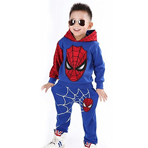 AP Boutique Boy's Cotton Long Sleeves Spiderman Costume with Hooded Jacket and Pant Set (Blue, 2-3 Years)