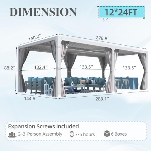 UPHYB 12x24 Louvered Pergola Review: Adjustable Roof with Curtains and Mesh image 17