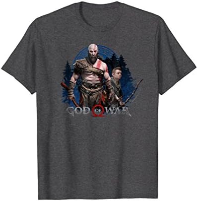 Mens God of War Kratos and Son Blue Glow T-shirt Large Dark Heather