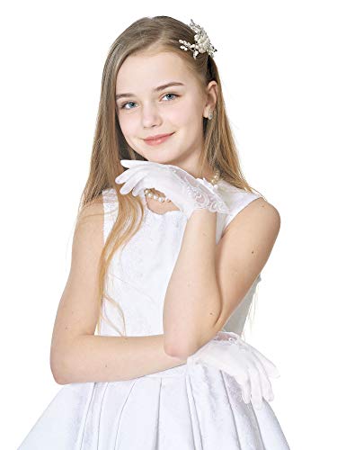 image for Sumind Girls Satin Gloves Kids Size Formal Gloves Bow Knot Pearl Glove