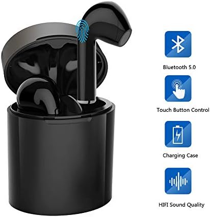 Wireless Bluetooth Earbuds, Portable Sport V5.0 True Wireless Stereo Earphones Hands Free Mini Noise Cancelling in-Ear Headphones with Mic and Charging Case (Black)