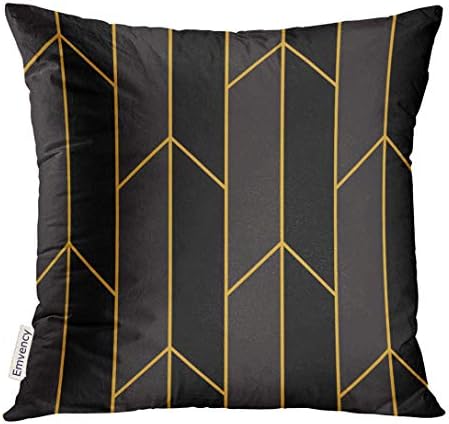 Throw Pillow Cover Black Abstract Pattern Gold Straight Lines White Artdeco Beauty Decorative Pillow Case Home Decor Square 18x18 Inches Pillowcase
