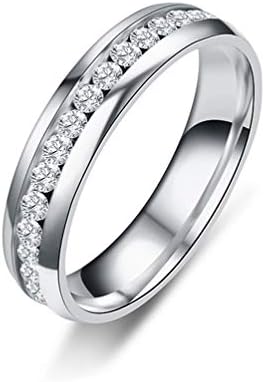 Engagement Ring for Women White Stainless Steel with CZ Cubic Zirconia Diamond Eternity Promise Wedding Bridal Band