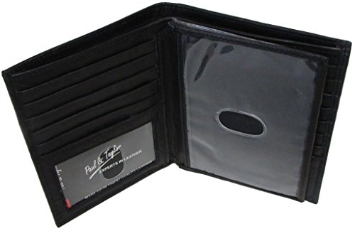 New Paul & Taylor Men's Leather Big 20 card slots Hipster Bifold Billfold Wallet (Black)
