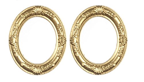 Dollhouse Miniature 1:12 Scale 2 Pc Gold Oval Frames SET #G7943