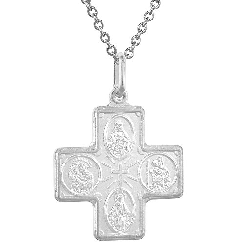 Sterling Silver 4-Way Cross Medal Necklace 1 inch Italy