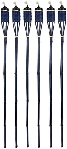 Bamboo Torches - 6 Pack - Metal Oil Canister - 4 ft High, 6oz. Capacity - Blue - Sharp Speared Bottom - By Kaya Collection