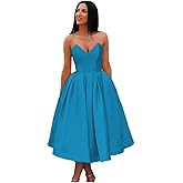 MZHMYXH Women’s A Line Strapless Backless Prom Dress, Sleeveless Sweetheart Neck Satin Homecoming Dresses