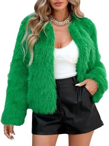 LRYBSA Shaggy Fluffy Faux Fur Coat Solid Color Sweater, Long
