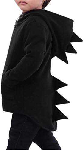 Baby Boy Animal Dinosaur Fleece Zip Front Hoodie High-Low Hem Kids Sweatshirt (Black, 140 (US 7-8))