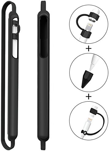 WZE Case for Apple Pencil Soft Silicone Protective Cap Holder Nib Cover Adapter Tether Accessories Pocket Sleeve For iPad Pro 9.7/10.5 Pen 5-Piece