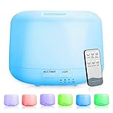 With Remote Control Aromatherapy Essential Oil Diffuser Ultrasonic Cool Mist Aroma Humidifier with 7 Color LED Lights Changing and Waterless Auto Shut-off Function for Home Office Bedroom Room