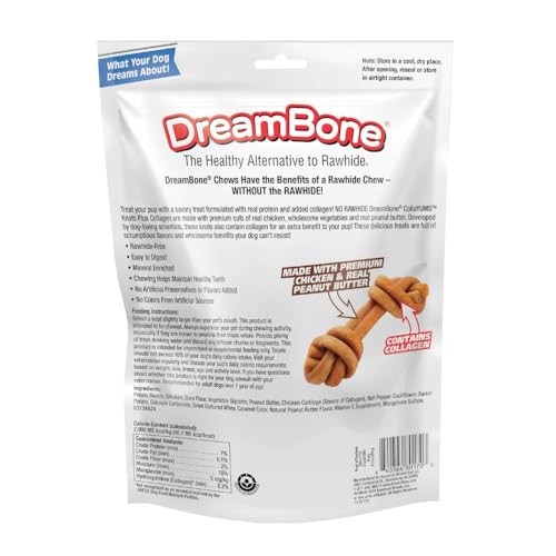 DREAMBONE COLLAYUMS KNOTS PLUS COLLAGEN CHEWS FOR DOGS, 8 COUNT, TREAT YOUR DOG TO RAWHIDE-FREE CHEWS MADE WITH CHICKEN, VEGETABLES AND PEANUT BUTTER