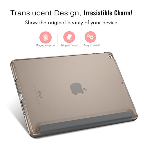 MoKo iPad 2017 9.7 Inch Case - Slim Lightweight Smart-shell Stand Cover with Translucent Frosted Back Protector for Apple New iPad 9.7" 2017 Release Tablet, Space GRAY (Auto Wake / Sleep)