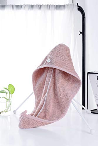 MAIYAMI 2 Pack Hair Drying Towels Cap,Hair Wrap Towels, Ultra Abosobent Microfiber Hair Turban Towel,Button Lightweight Design Quick Magic Dryer, Dry Hair Hat (Pink&Beige)