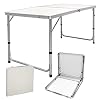 ECD Germany Campingtafel Klaptafel Met Handvat 120x60x55/63/70 Cm Wit Crème Van Aluminium En Mdf – In Hoogte Verstelbaar…