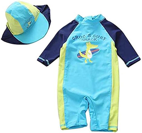 Baby Toddler Boys One Pieces Swimsuit Set Swimwear Crocodile Bathing Suit Rash Guards with Hat UPF 50+