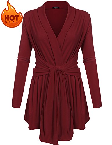 ACEVOG Women's Long Sleeve Cardigan Light Oversized Cute Open Cardigan Sweater for Women Wine Red