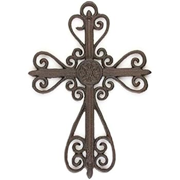 DRD&M Cast Iron Scroll Cross Vintage Ornate Wall Sculpture Decoration | 9-Inches by 13-Inches by .5-Inches | CI102