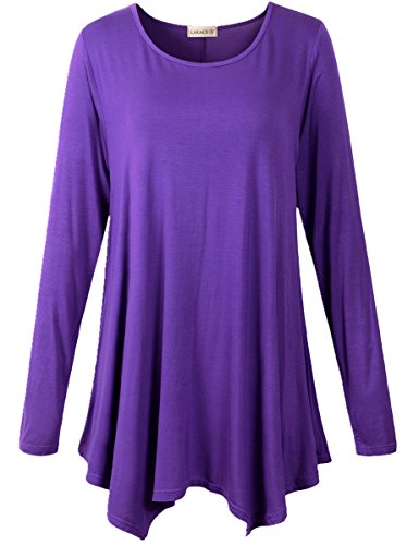 LARACE Womens Long Sleeve Flattering Comfy Tunic Loose Fit Flowy Top (2X, Deep Purple)