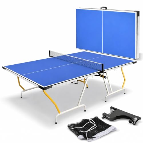 SereneLife Mesa de Ping Pong Tamaño Completo Plegable, Portátil, Incluye Red, Pinzas y Postes, Diseño Ahorrador de Espacio
