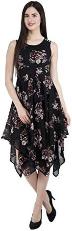 SWADESI INDIA Black Floral Asymmetric Dress