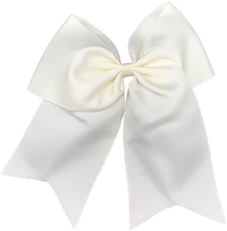 Girls Ribbon Grosgrain Bow Hair Tie Ropes, Elastic Band Ponytail Holders, Rubber Tie (Milk White)