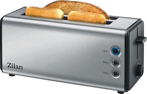 Zilan, Tostapane a fessura lunga, tostapane automatico a 4 fette, XXL, 5 livelli di tostatura, accessorio per il pane, funzione di scongelamento, vassoio raccoglibriciole in acciaio inox