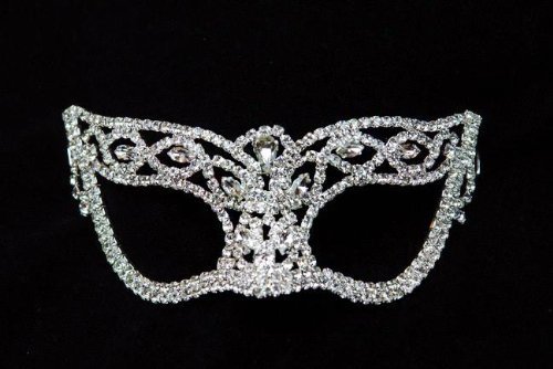New Mysterious White Laser Cut Venetian Fox Impression Masquerade Mask for Mardi Gras Or Halloween - Decorated with Sparkling Gem Crystals